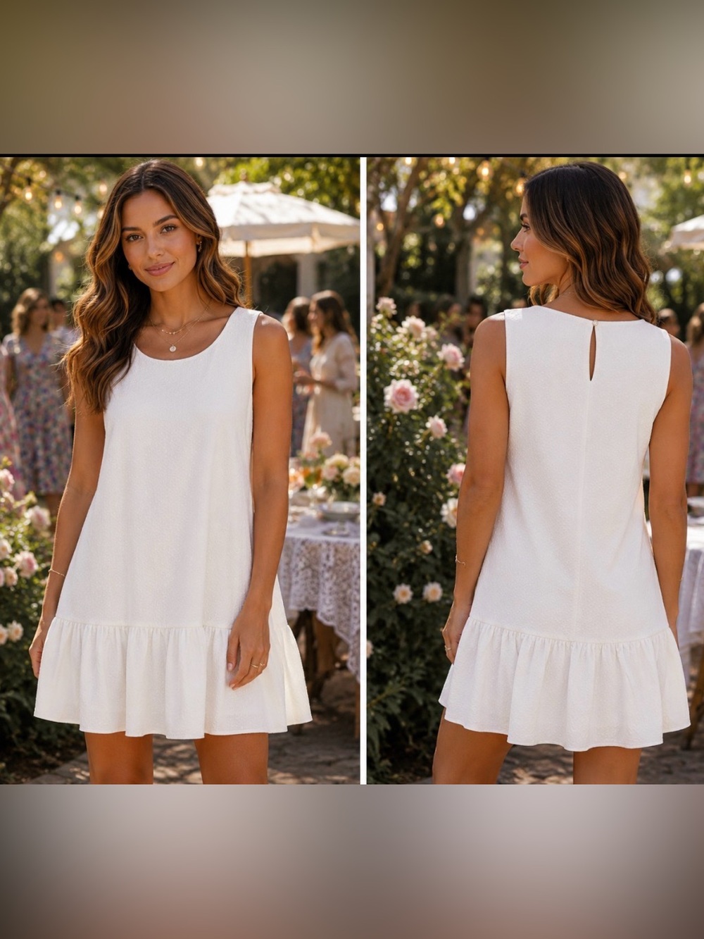 Tommy Hilfiger White Textured Ruffle Hem Shift Dress NWT‎ Size 12 Classic Chic